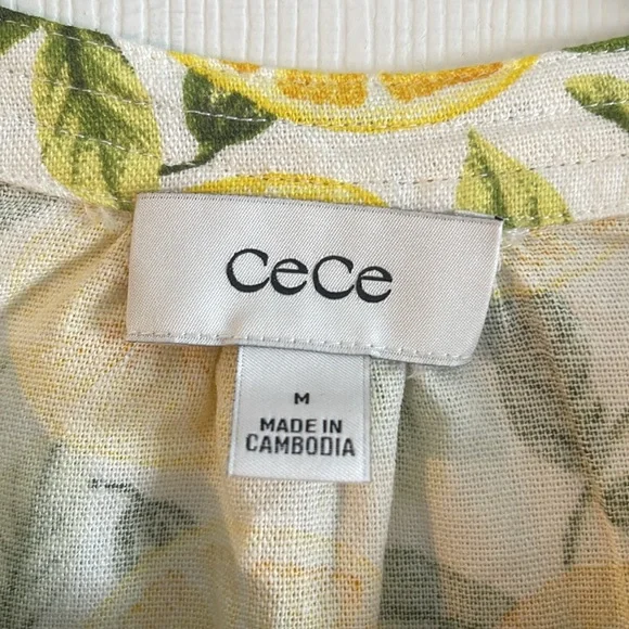 CeCe Lemon Print Puff Sleeve Blouse - Picture 2 of 4